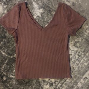 Brown vneck crop top